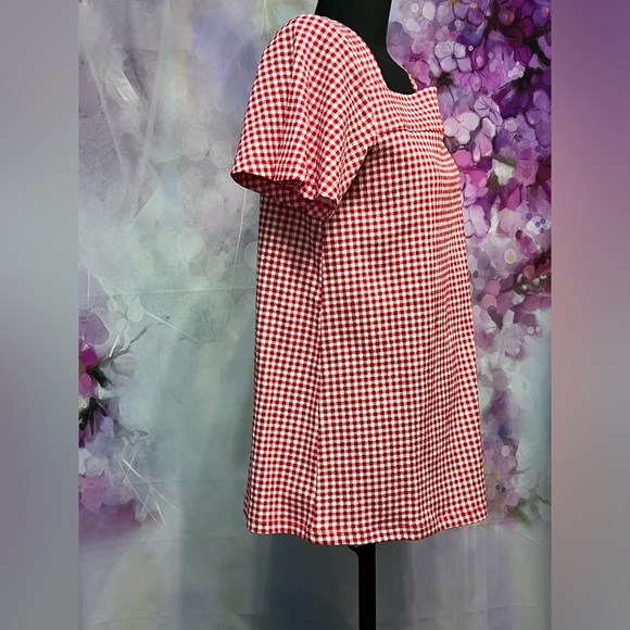 XS Lands End square Neck Gingham red/white tunic shortsleeved top pre loved - Picture 2 of 3